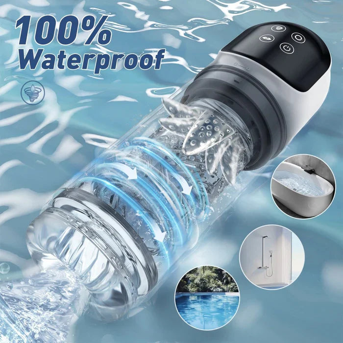 XR3plus Shower Stroker 2-in-1 Licking Blowjob Pump with Suction Thrust and Wet Play Design