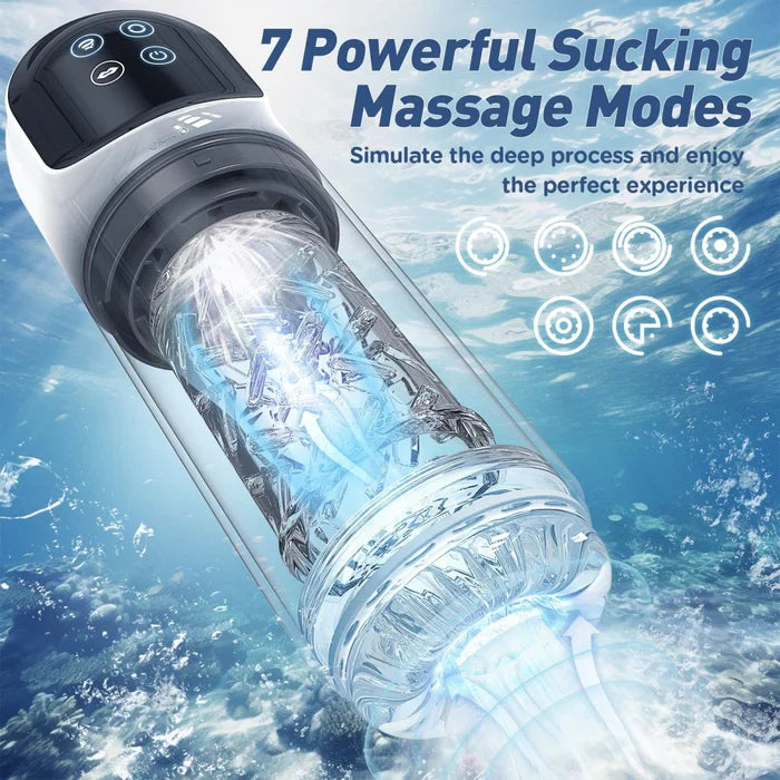 XR3plus Shower Stroker 2-in-1 Licking Blowjob Pump with Suction Thrust and Wet Play Design