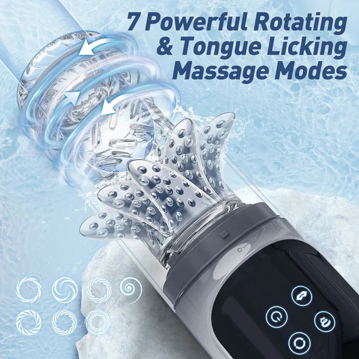 XR3plus Shower Stroker 2-in-1 Licking Blowjob Pump with Suction Thrust and Wet Play Design